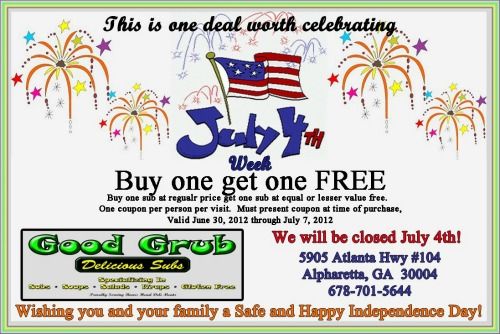 Good Grub Subs_4th of July Coupon Good Grub Subs Coupon