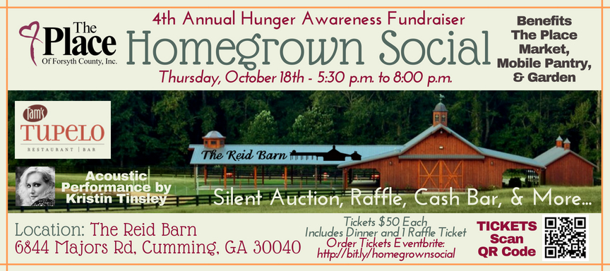 The Place of Forsyth County Presents The Homegrown Social 4th Annual Hunger Awareness Fundraiser on October 18th